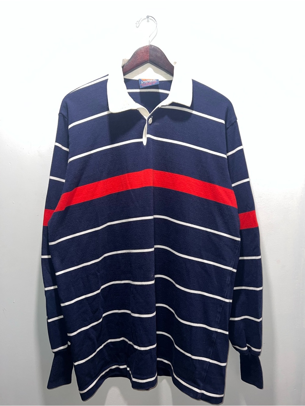 👕🌶️ Vintage 90s Canterbury New Zealand Rugby Polo Striped Long Sleeve Shirt